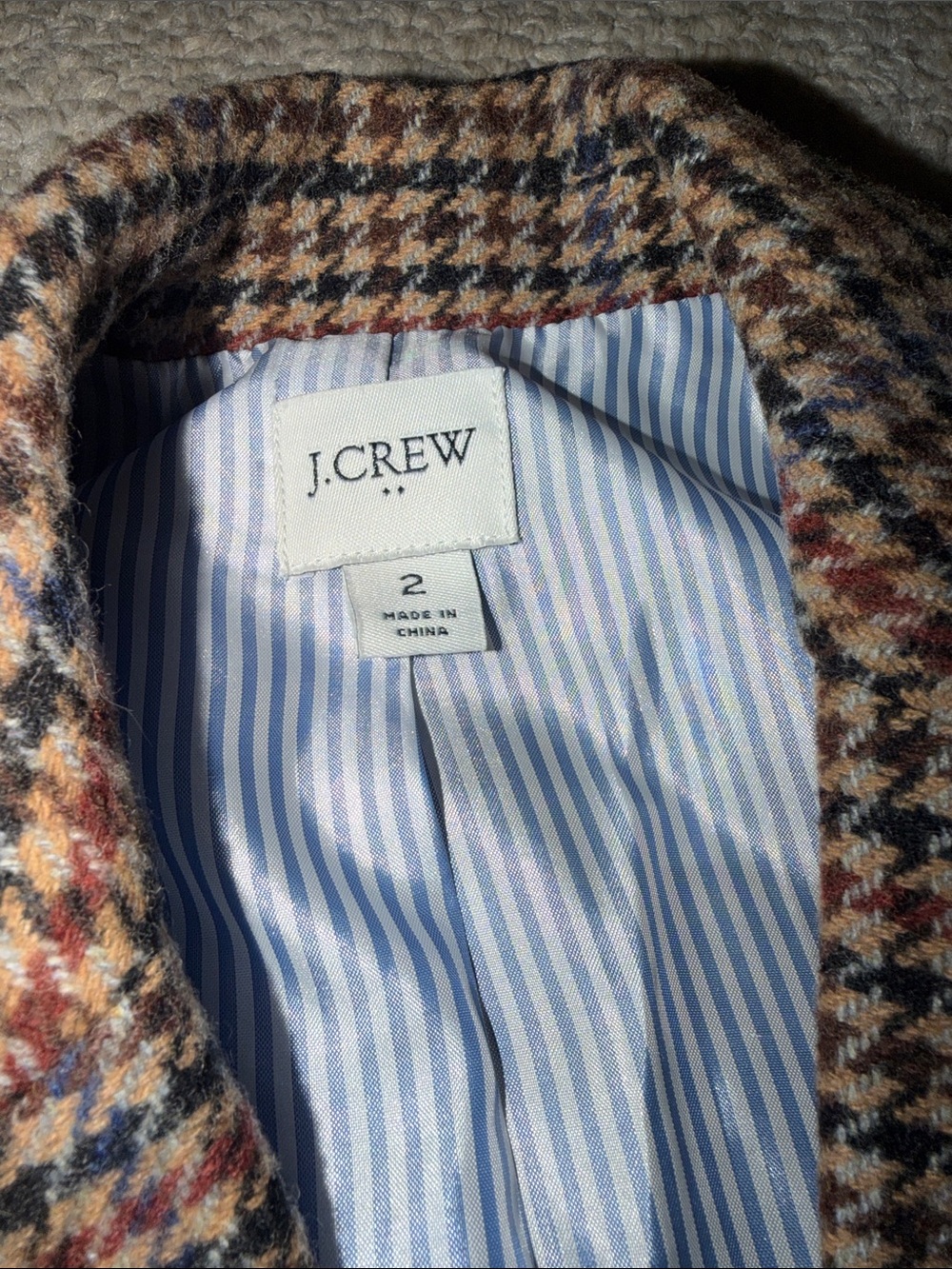 J. Crew Brown Houndstooth Wool Blazer with Subtle Navy & Rust Accents - Picture 2 of 4